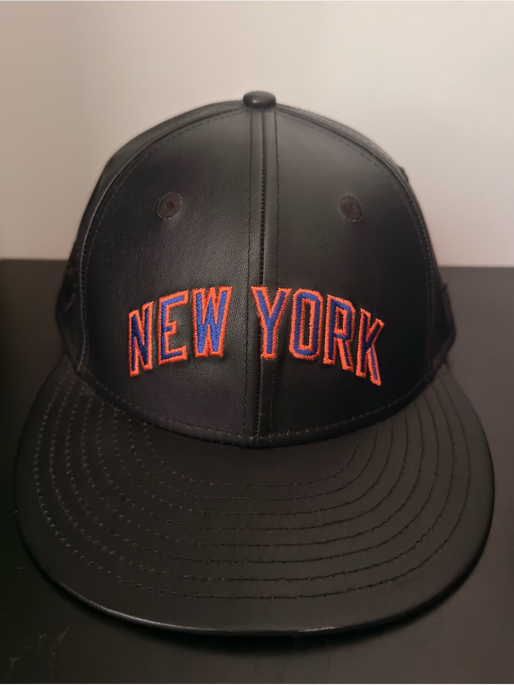 KITH x KNICKS Black Leather 'NEW YORK' Embroidered Snapback Hat